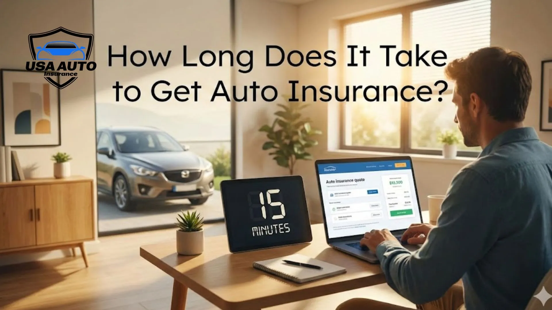 The image shows how much time it takes to get car insurance. The simple answer is you'll roughly need 15 to 30 minutes to get car insurance. how long does it take to get car insurance